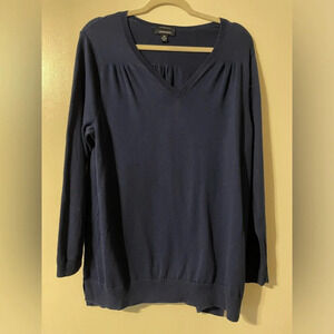 Lands End 100% Supima Cotton V Neck Long Sleeve Blue Sweater Size 1X